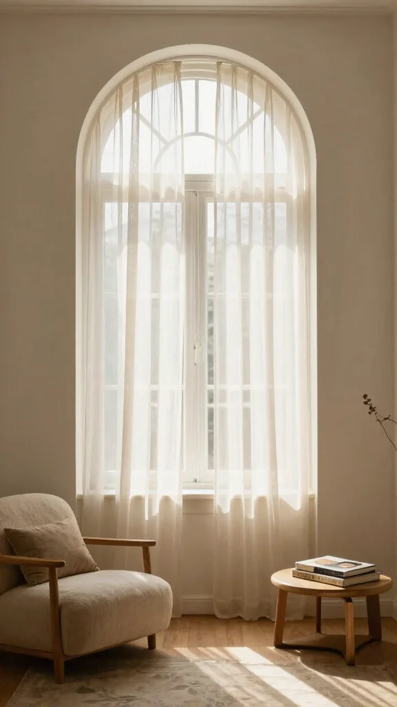 10 Arched Window Treatment Ideas That Keep the Character Intact - 10. Sheer Shades for Soft Illumination 1