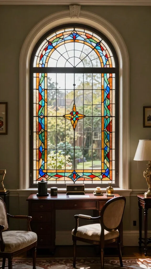 10 Arched Window Treatment Ideas That Keep the Character Intact - 4. Stained Glass for Artistic Flair 1