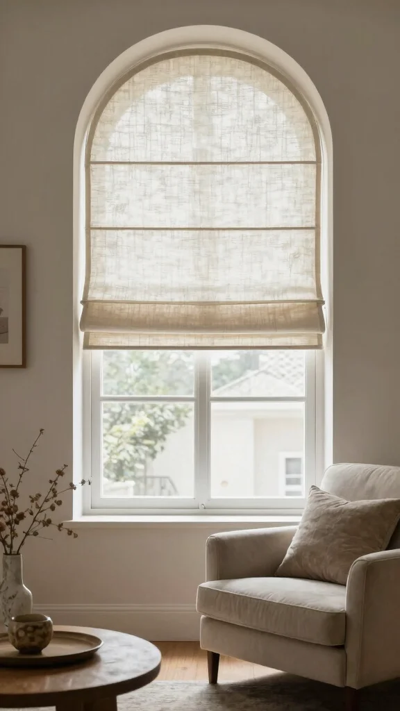 10 Arched Window Treatment Ideas That Keep the Character Intact - 9. Roman Shades for Simple Elegance 1