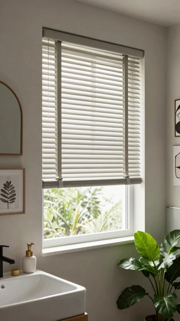 10 Bathroom Window Treatment Ideas for Privacy Without Darkness - 10. Eco-Conscious Composite Blinds 1