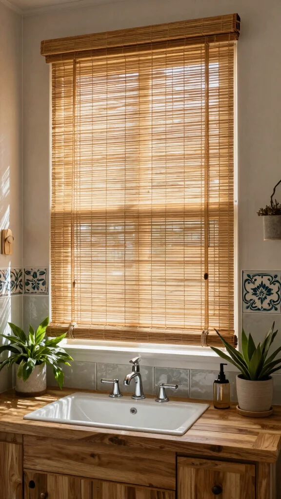 10 Bathroom Window Treatment Ideas for Privacy Without Darkness - 2. Bamboo Blinds for a Natural Look 1