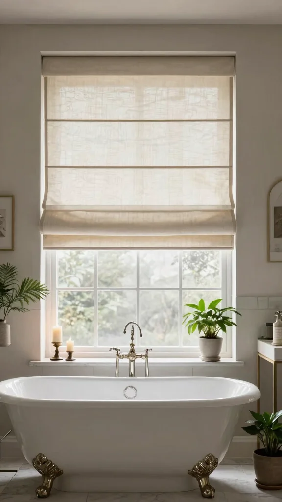 10 Bathroom Window Treatment Ideas for Privacy Without Darkness - 6. Roman Shades for Elegance 1