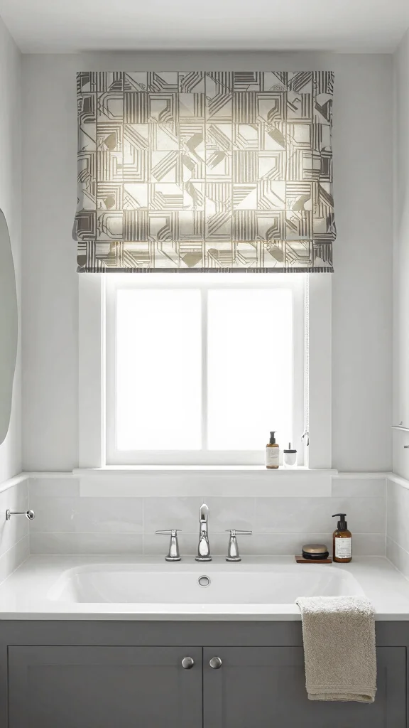 10 Bathroom Window Treatment Ideas for Privacy Without Darkness - 9. Geometric Patterns for a Modern Twist 1