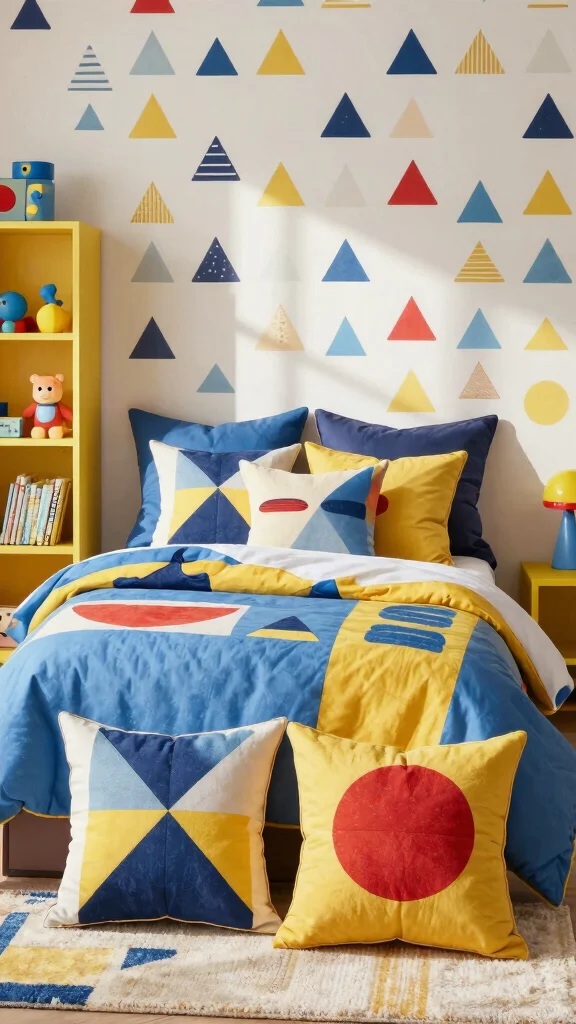 10 Fun Throw Pillow Ideas for a Kids Bedroom That Still Look Stylish - 2. Whimsical Geometric Patterns 1
