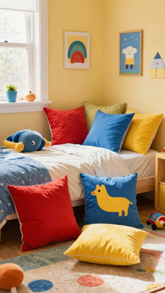 10 Fun Throw Pillow Ideas for a Kids Bedroom That Still Look Stylish - 4. Bright and Bold Color Blocks 1