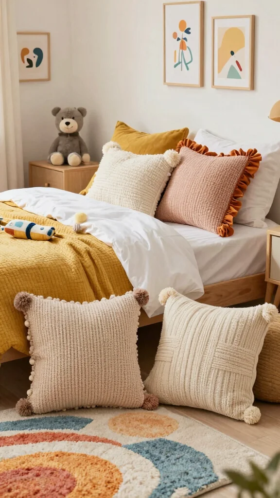 10 Fun Throw Pillow Ideas for a Kids Bedroom That Still Look Stylish - 5. Fun Textured Pillows 1