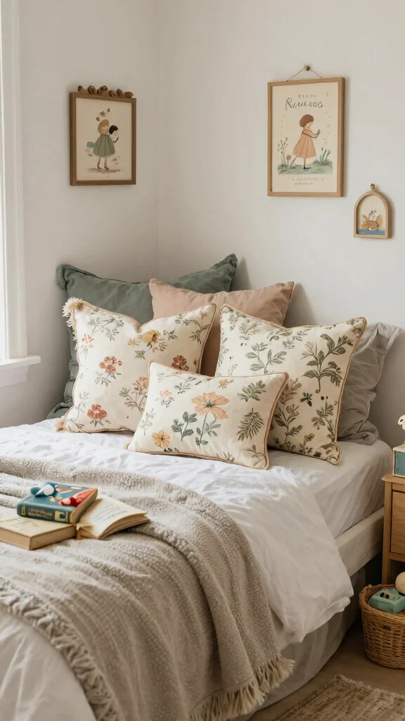 10 Fun Throw Pillow Ideas for a Kids Bedroom That Still Look Stylish - 9. Vintage-Inspired Throw Pillows 1