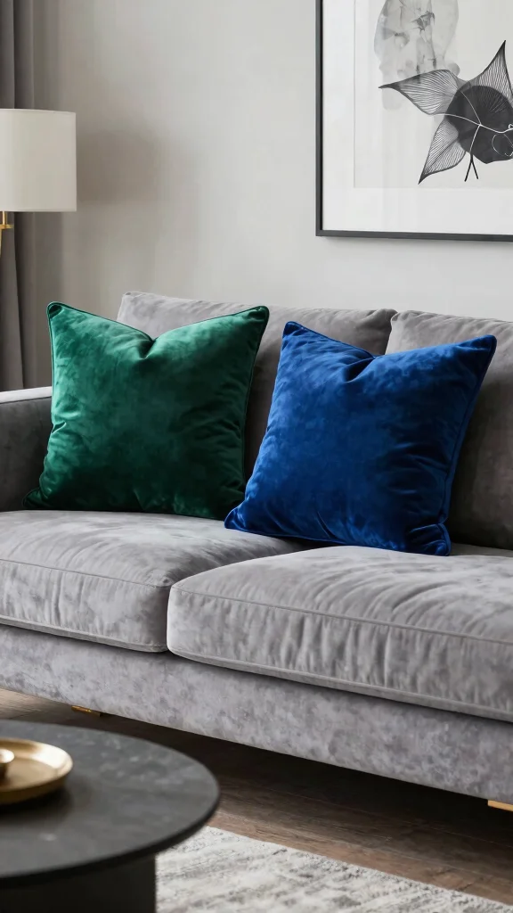 10 Grey Couch Throw Pillow Ideas for a More Finished Living Room - 8. Soft Velvet Pillows 1