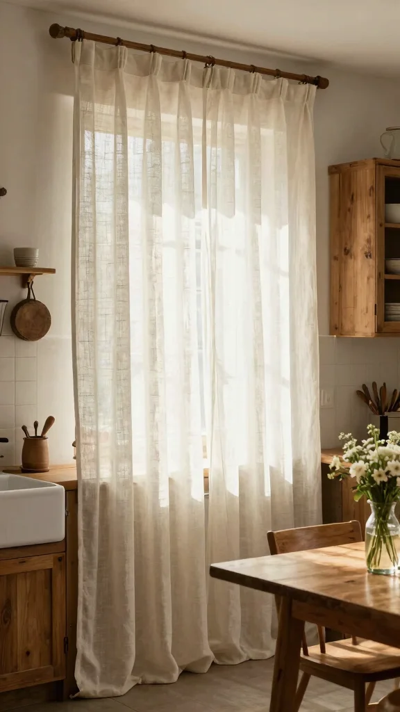 10 Kitchen Window Treatment Ideas That Stay Practical and Pretty - 1. Sheer Organic Cotton Curtains 1