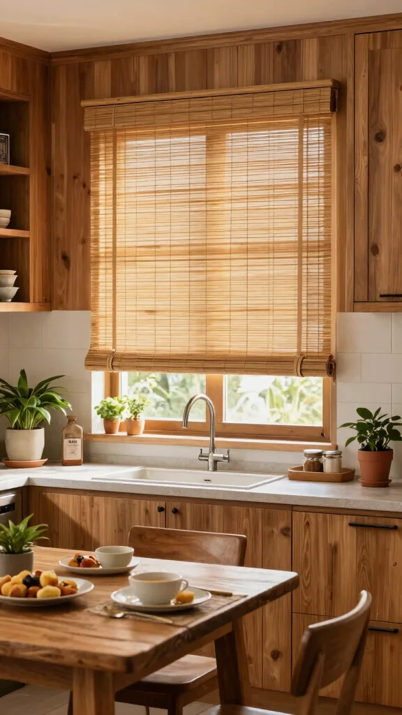 10 Kitchen Window Treatment Ideas That Stay Practical and Pretty - 2. Bamboo Blinds 1