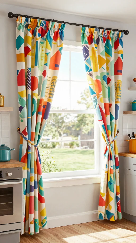 10 Kitchen Window Treatment Ideas That Stay Practical and Pretty - 8. Colorful Fabric Drapes 1