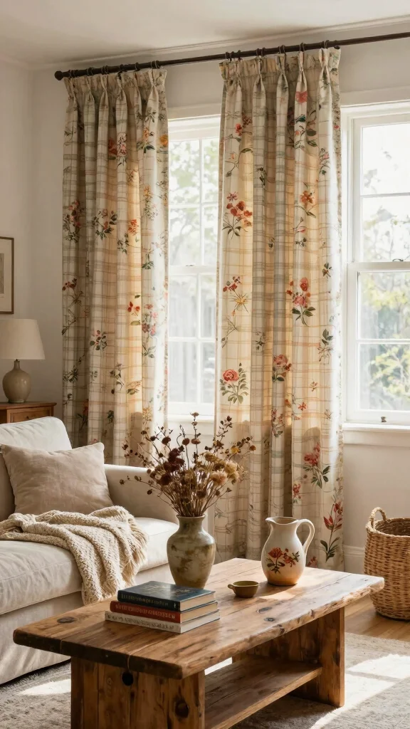 10 Modern Farmhouse Window Treatment Ideas That Feel Warm and Fresh - 3. Vintage Fabrics for Drapes 1