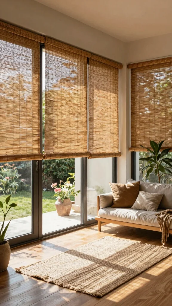 10 Patio Door Window Treatment Ideas for Privacy and Natural Light - 2. Eco-Friendly Bamboo Blinds 1