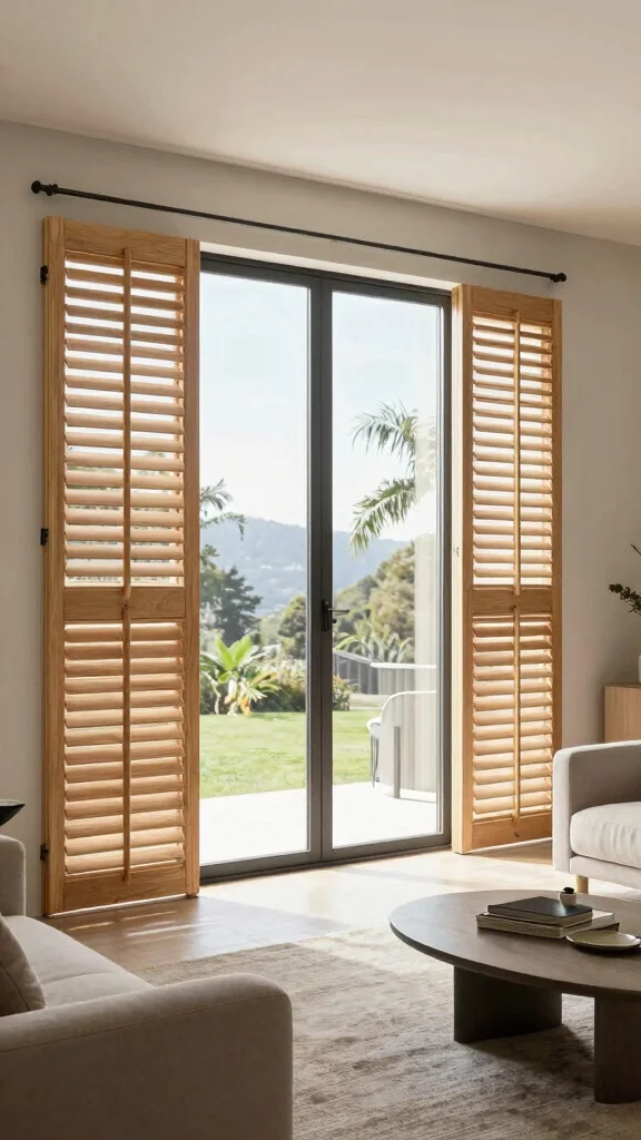 10 Plantation Shutter Ideas for Classic and Polished Window Styling - 10. Vertical Plantation Shutters for Sliding Doors 1