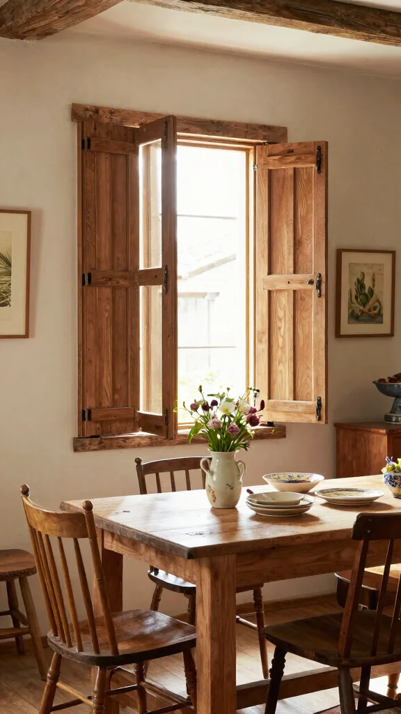 10 Plantation Shutter Ideas for Classic and Polished Window Styling - 3. Natural Wood for Rustic Charm 1