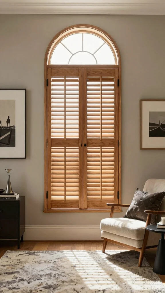 10 Plantation Shutter Ideas for Classic and Polished Window Styling - 8. Custom Shapes for Unique Windows 1