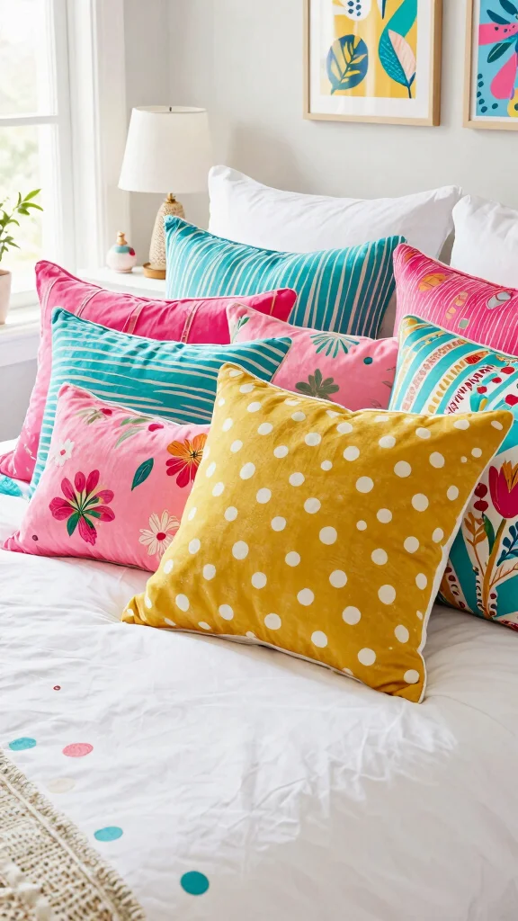 10 Simple Ways to Arrange Throw Pillows on a Bed Like a Designer - 6. Playful Patterns and Colors 1
