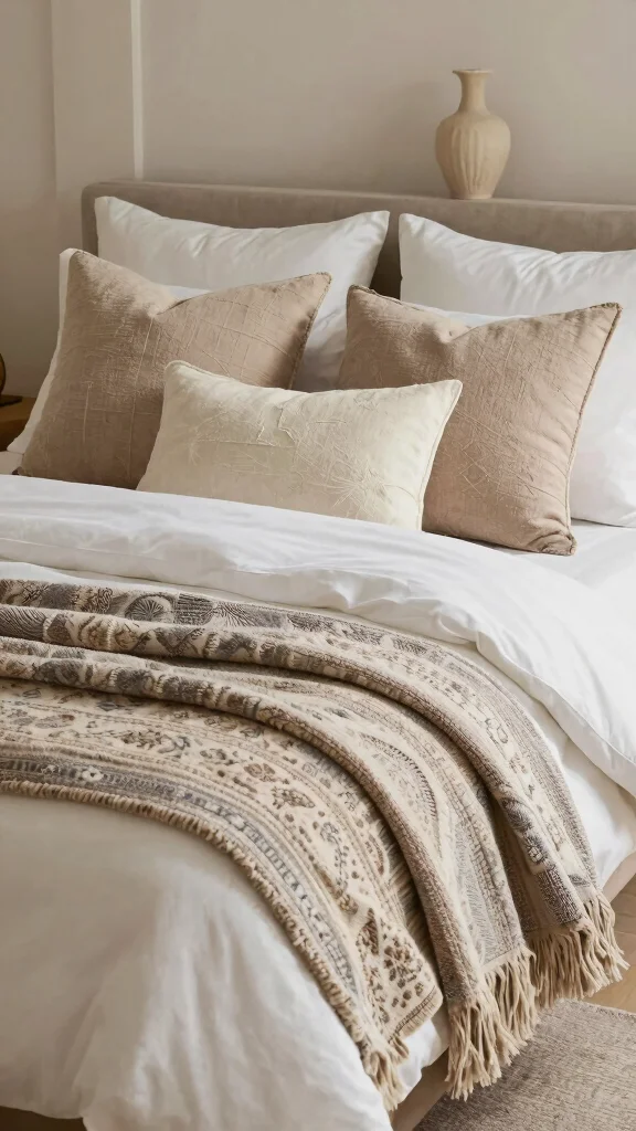 10 Simple Ways to Arrange Throw Pillows on a Bed Like a Designer - 9. The Layered Look with a Throw Blanket 1