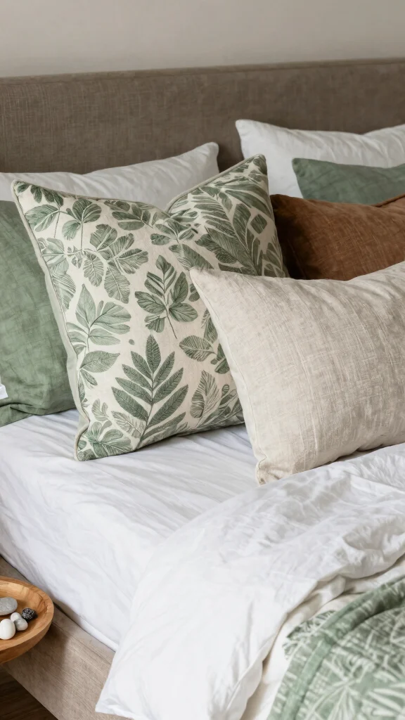 10 Throw Pillow Ideas for Beds That Look Layered but Not Cluttered - 3. Incorporate Natural Elements 1