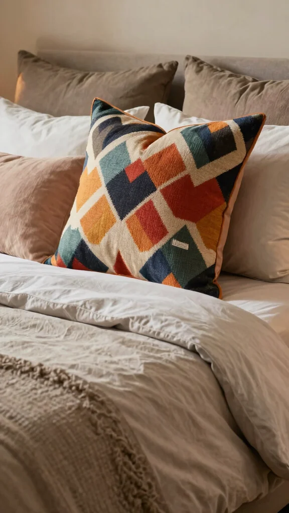 10 Throw Pillow Ideas for Beds That Look Layered but Not Cluttered - 4. Use Focal Point Pillows 1