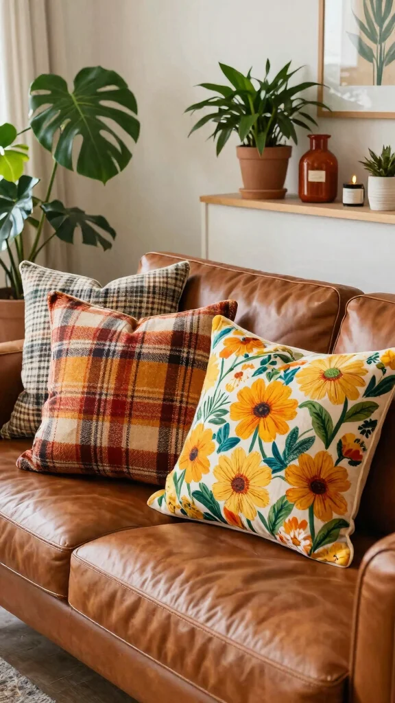 10 Throw Pillow Ideas for Leather Couches That Add Balance - 10. Seasonal Swaps 1