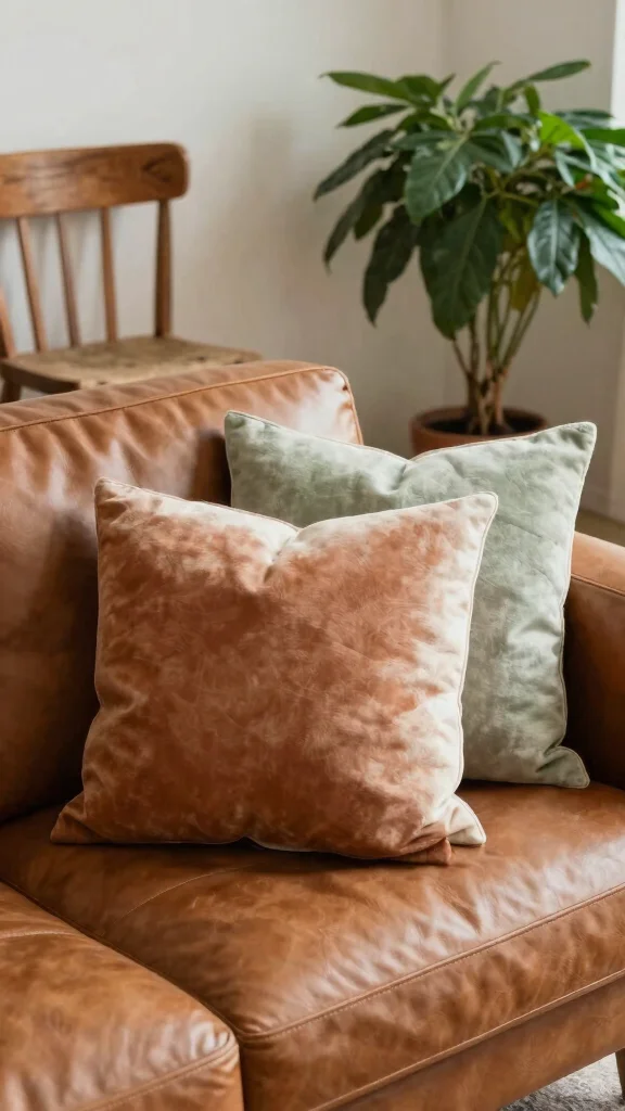 10 Throw Pillow Ideas for Leather Couches That Add Balance - 5. Natural Dyed Fabrics 1