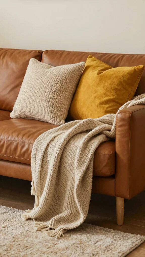 10 Throw Pillow Ideas for Leather Couches That Add Balance - 6. Cozy Knit Pillows 1
