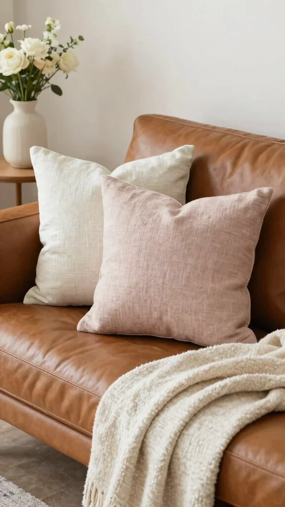 10 Throw Pillow Ideas for Leather Couches That Add Balance - 9. Sustainable Linen Luxury 1