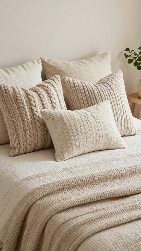 10 Throw Pillow Ideas for a Queen Bed That Look Soft and Balanced - 2. Textured Knit Pillows 1