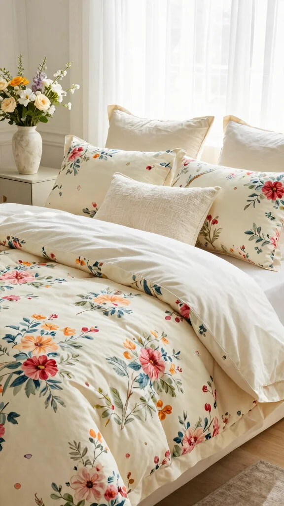 10 Throw Pillow Ideas for a Queen Bed That Look Soft and Balanced - 3. Floral Print Accents 1