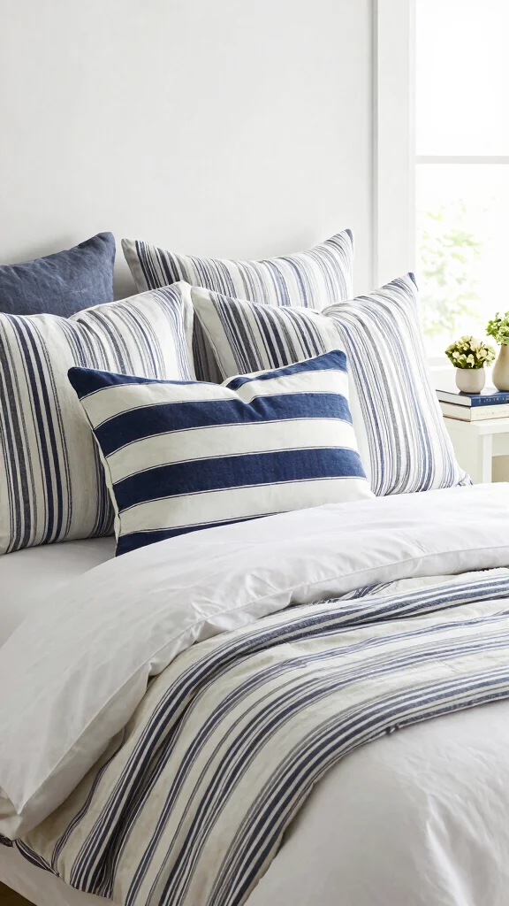 10 Throw Pillow Ideas for a Queen Bed That Look Soft and Balanced - 7. Classic Stripes 1