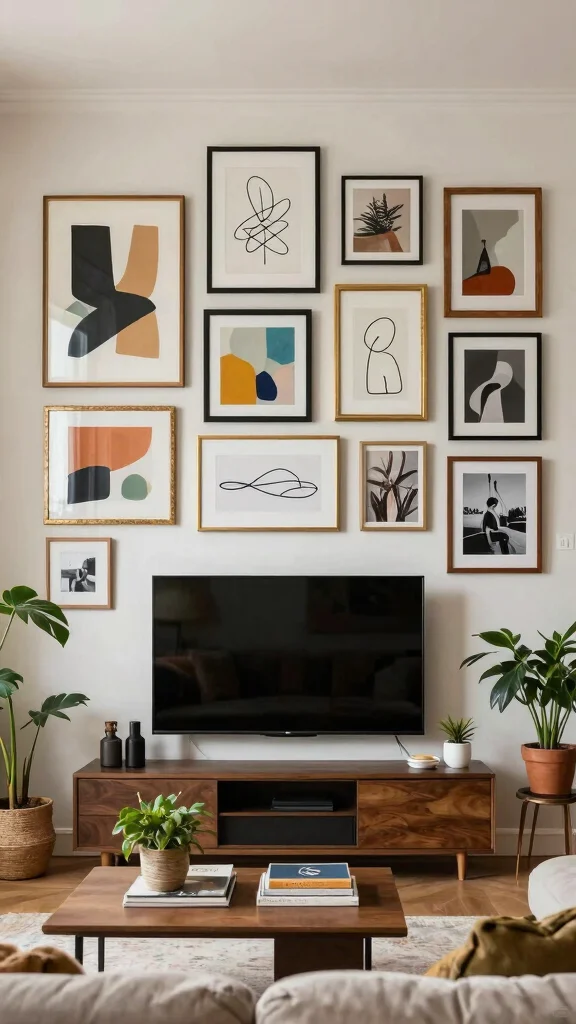10 Wall Art Ideas Above the TV That Look Intentional and Smart - 1. Gallery Wall of Framed Art 1