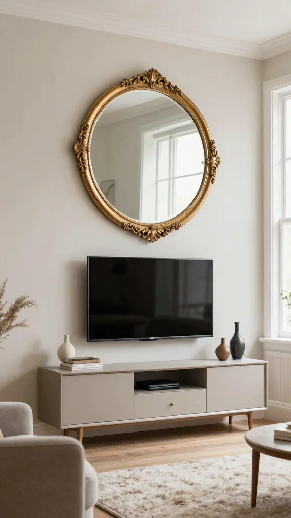 10 Wall Art Ideas Above the TV That Look Intentional and Smart - 6. Statement Mirror 1