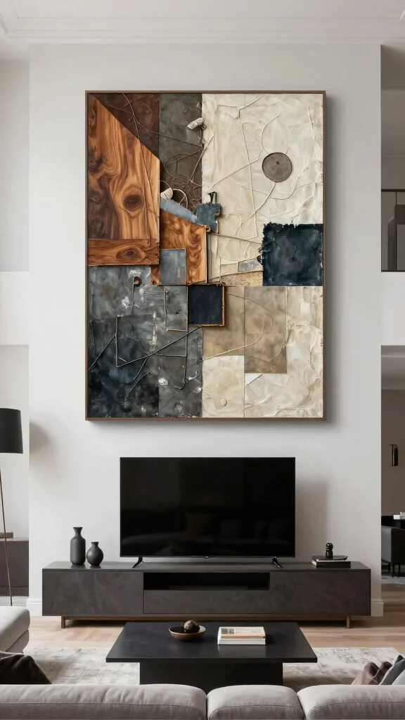 10 Wall Art Ideas Above the TV That Look Intentional and Smart - 7. Multi-Dimensional Art 1