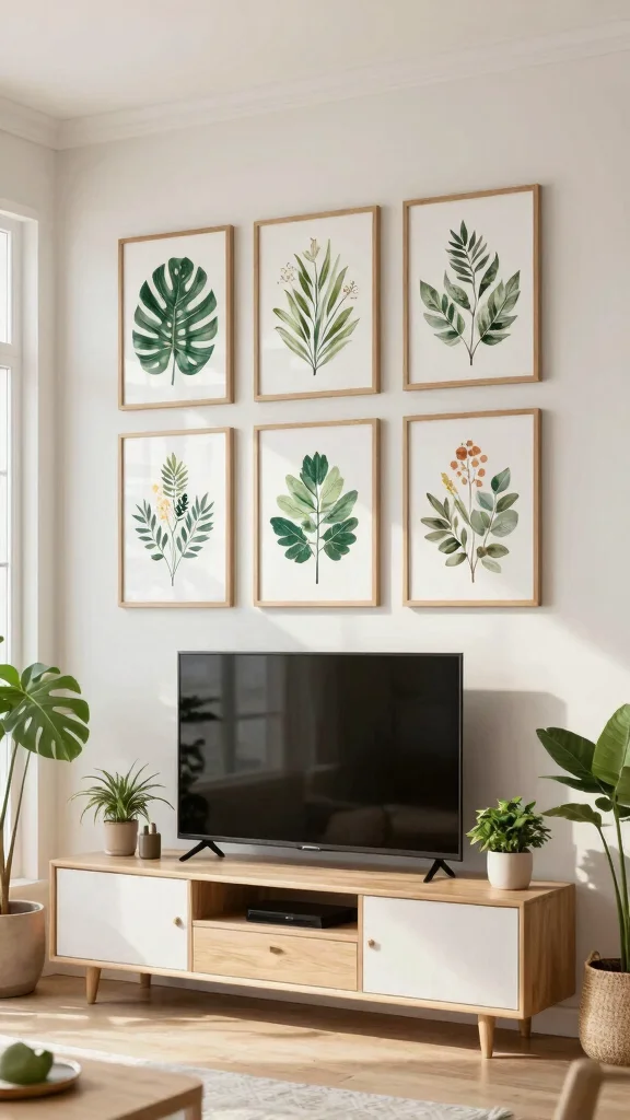 10 Wall Art Ideas Above the TV That Look Intentional and Smart - 8. Botanical Prints or Greenery 1