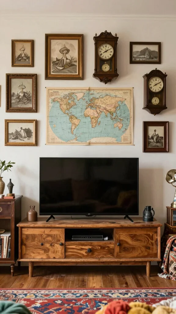 10 Wall Art Ideas Above the TV That Look Intentional and Smart - 9. Vintage Finds and Curiosities 1