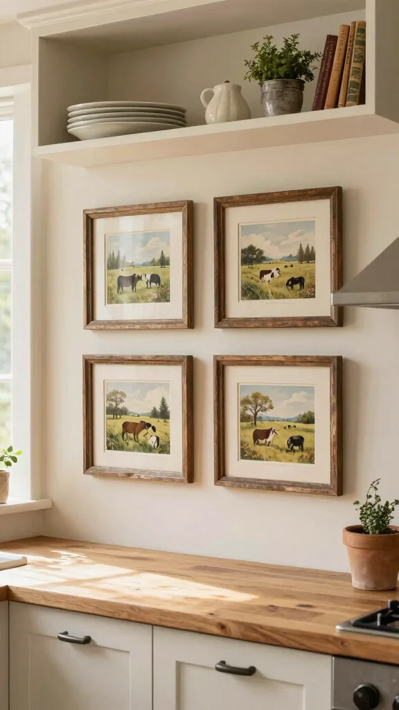 10 Wall Art Ideas for Kitchens That Add Warmth and Character - 5. Rustic Framed Art Prints 1