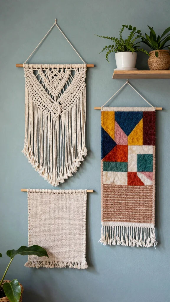 10 Wall Art Set of 3 Ideas for a Balanced Designer Look - 6. Textured Fabric Wall Art 1