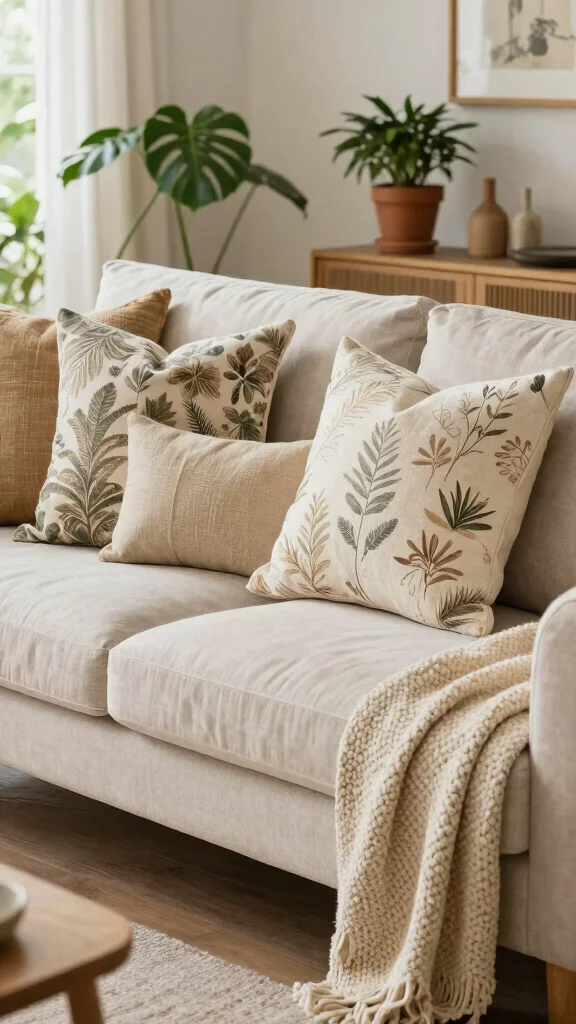 10 Ways to Style Throw Pillows on a Couch Without Overdoing It - 8. Incorporate Natural Elements 1