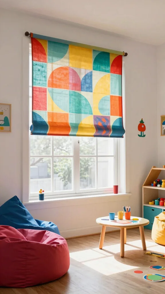 10 Window Treatment Ideas for Large Windows Without Heavy Bulk - 10. Colorful Canvas Shades 1