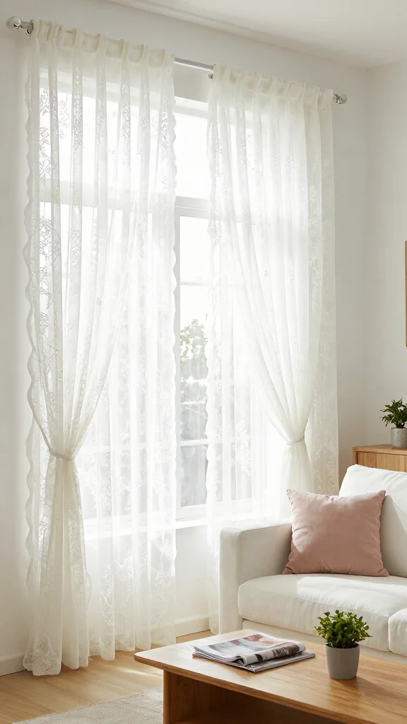 10 Window Treatment Ideas for Large Windows Without Heavy Bulk - 6. Simple Lacey Curtains 1