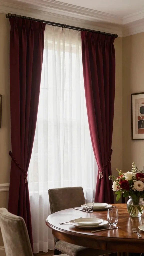11 Dining Room Window Treatment Ideas That Feel Elegant and Warm - 3. Elegant Layered Curtains 1