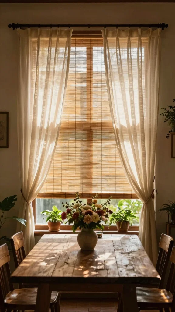 11 Dining Room Window Treatment Ideas That Feel Elegant and Warm - 4. Natural Bamboo Blinds 1