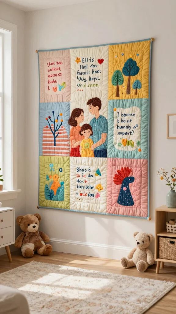 11 Family Quote Wall Art Ideas for Warm and Meaningful Decor - 8. Quilt or Fabric Wall Art Quotes 1