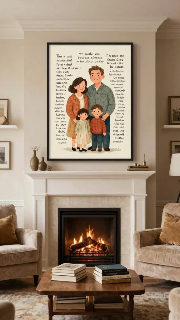 11 Family Quote Wall Art Ideas for Warm and Meaningful Decor - 9. Custom Family Portrait with Quotes 1