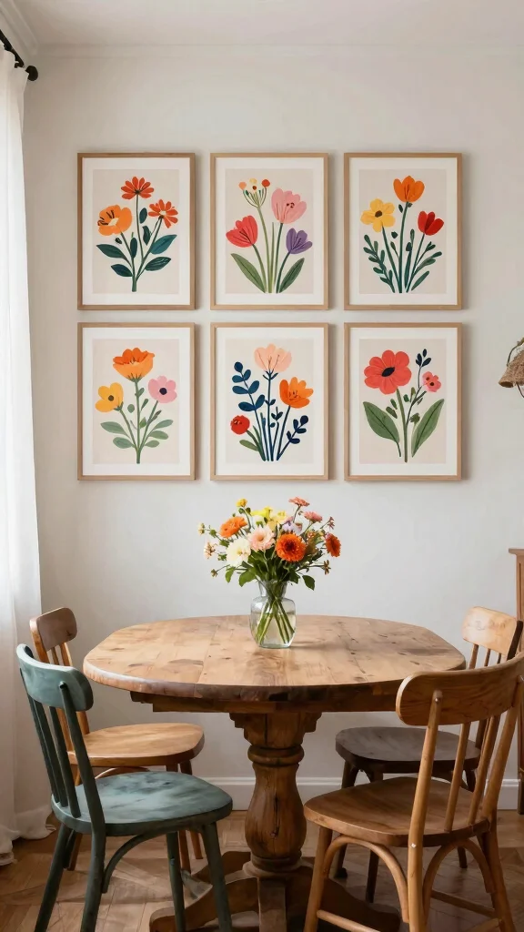 11 Five-Piece Wall Art Ideas That Make a Bold Statement - 4. Whimsical Floral Prints 1