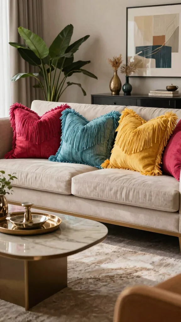 11 Fringe Throw Pillow Ideas That Make a Sofa Feel Layered - 8. Oversized Fringe Pillows 1