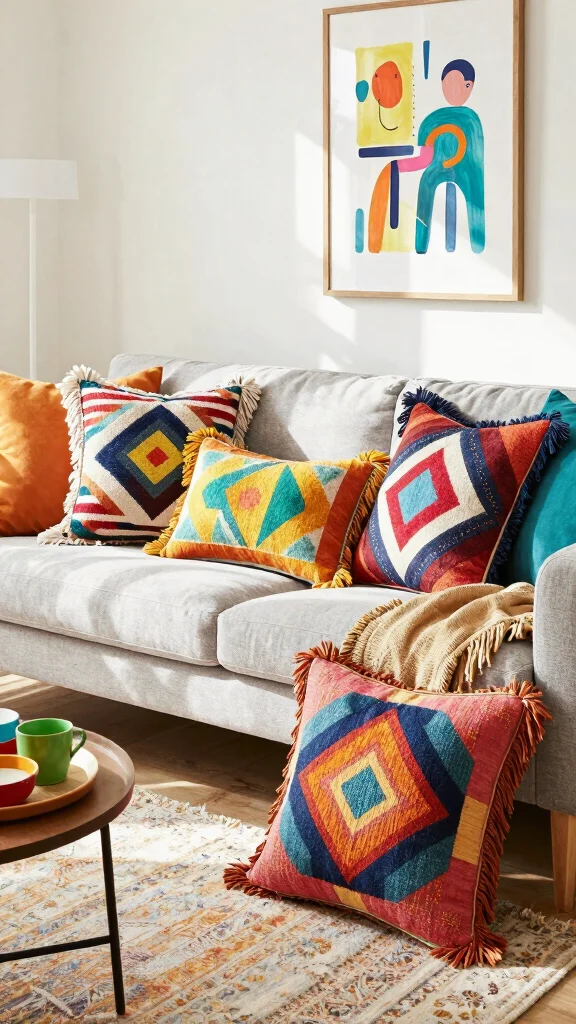 11 Fringe Throw Pillow Ideas That Make a Sofa Feel Layered - 9. Statement Fringe Patterns 1