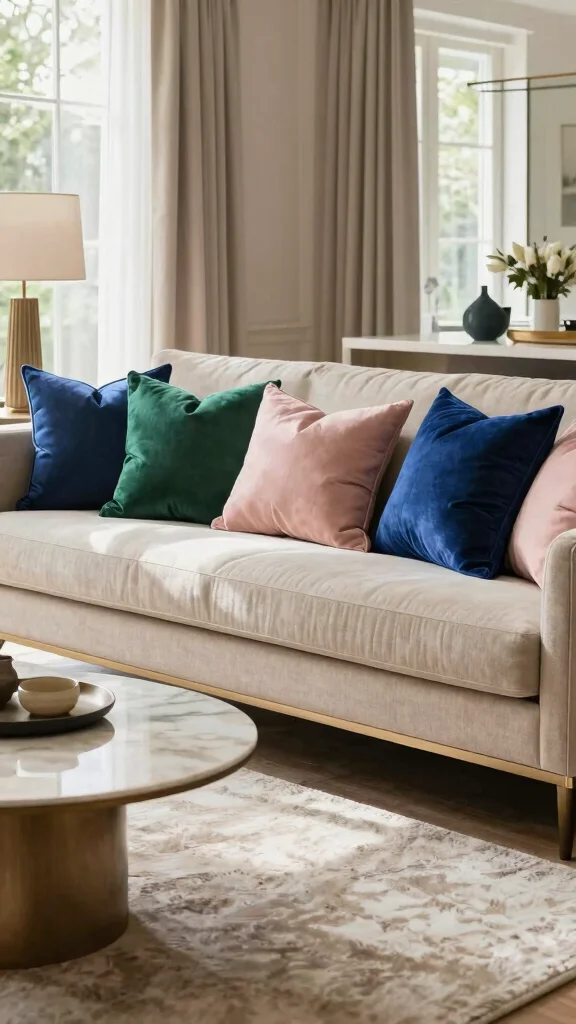 11 Jewel Tone Throw Pillow Ideas for a Rich, Collected Look - 10. Soft Blush Highlights 1