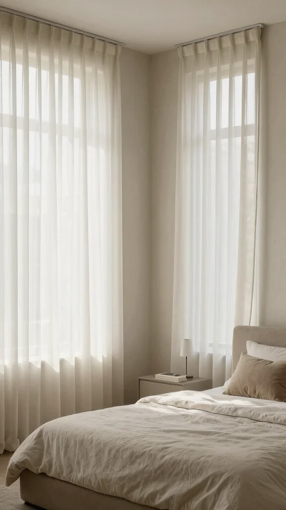 11 Mid-Century Modern Window Treatment Ideas With Clean Lines - 5. Minimalist Sheer Panels 1